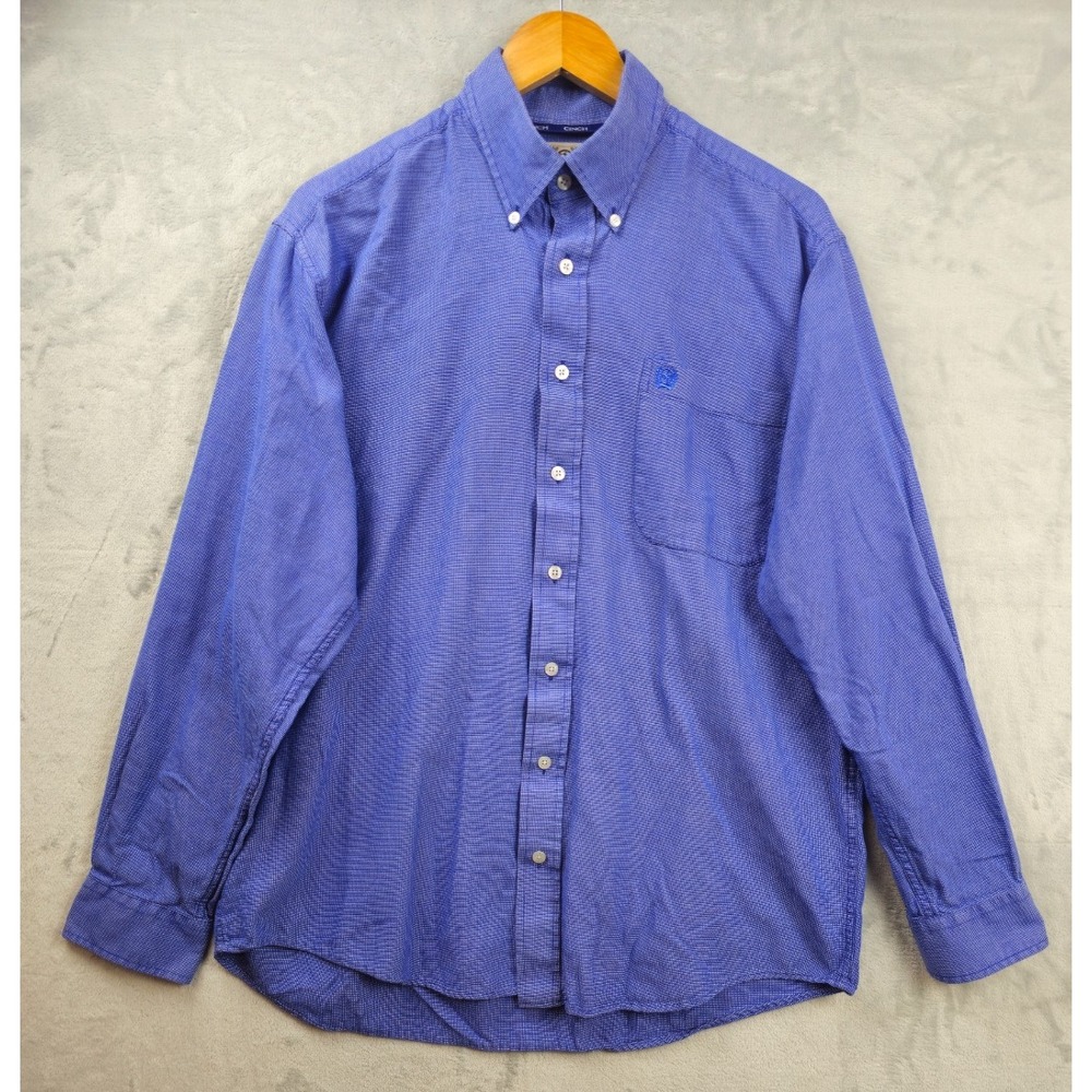 Cinch Shirt Mens Medium Blue Micro Check Gingham Button Down Western Rodeo